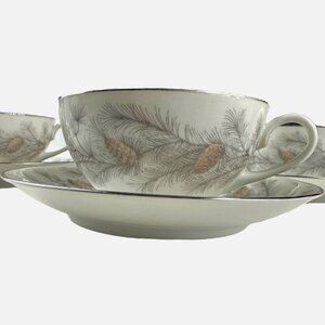 Vintage Sango Japan Sierra Pines Teacup & Saucer Set of 4